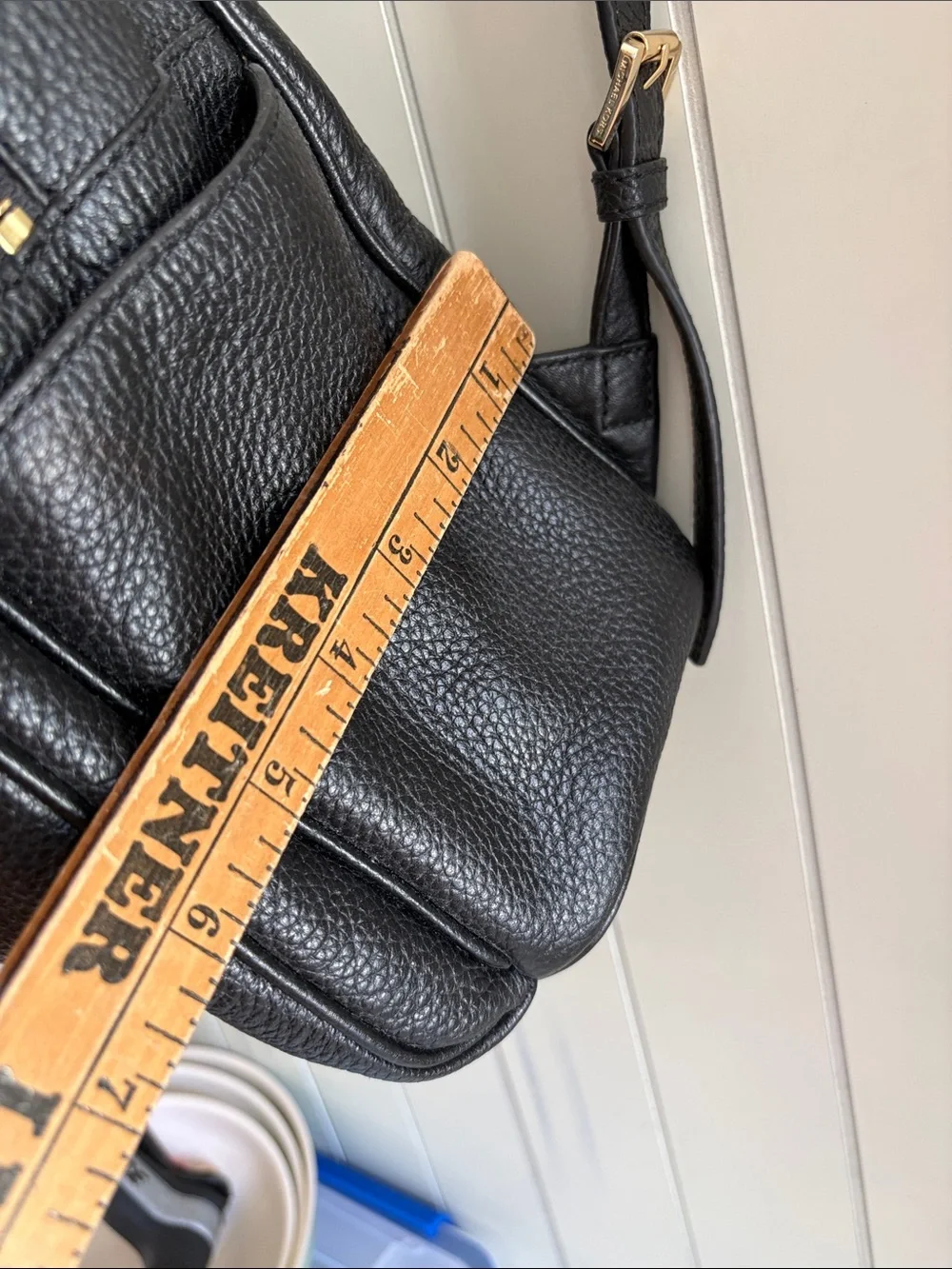 Michael Kors Black Pebbled Leather Small Backpack with Gold Plaque
